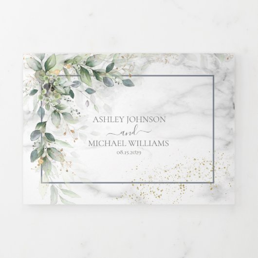Eucalyptus Botanical Gold Greenery Weddenschap Drieluik Uitnodiging (Cover)