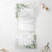 Eucalyptus Botanical Gold Greenery Weddenschap Drieluik Uitnodiging (Binnen)