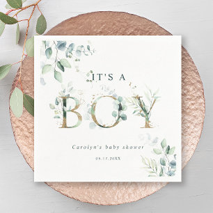 Eucalyptus Botanical Gold Letter Boy Baby shower Servet