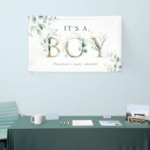 Eucalyptus Botanical Gold Letter Boy Baby shower Spandoek (Beurs)