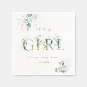 Eucalyptus Botanical Gold Letter Girl Baby shower Servet
