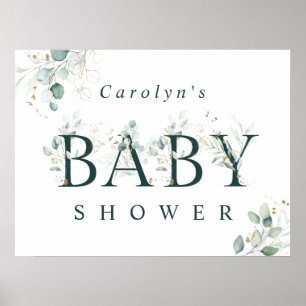 Eucalyptus Botanical Green Letter Baby shower Sign Poster