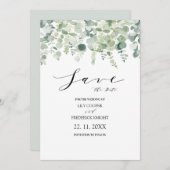 Eucalyptus Botanical Green Wedding Save The Date (Voorkant / Achterkant)