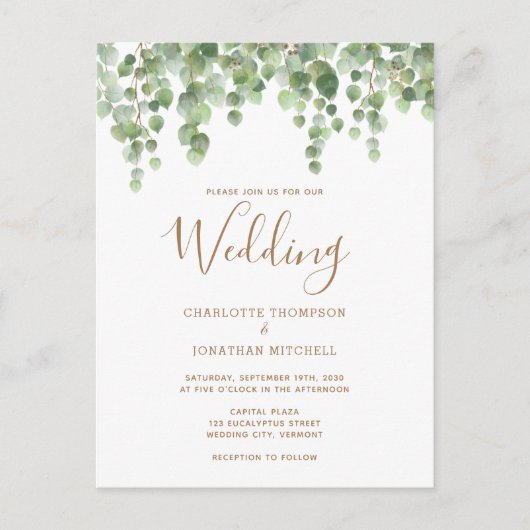 Eucalyptus Botanical Greenery Foliage Weddenschap Uitnodiging Briefkaart (Voorkant)