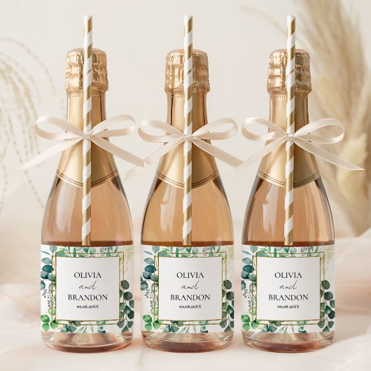 Eucalyptus Botanical Greenery Leaves Wedding Sparkling Wijnetiket