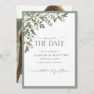 Eucalyptus Botanical Greenery Script Photo Weddens Save The Date