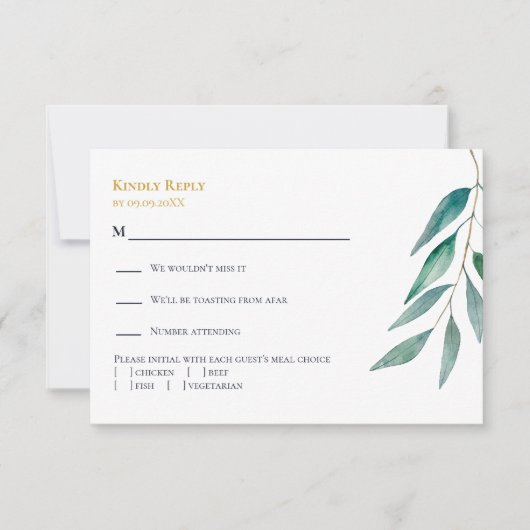 Eucalyptus Botanical Greenery Wedding Invitation,  RSVP Kaartje (Voorkant)