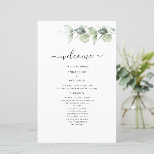 Eucalyptus Botanical Greenery Wedding Programme (Debout devant)