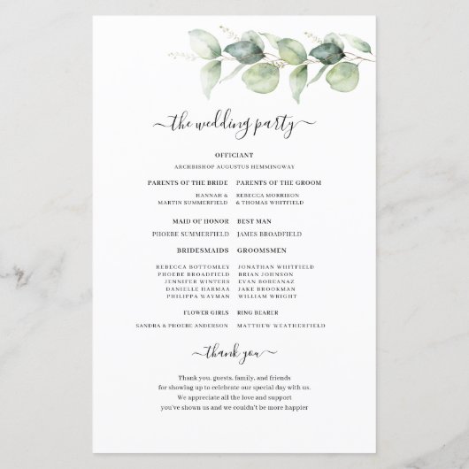 Eucalyptus Botanical Greenery Wedding Programme (Dos)