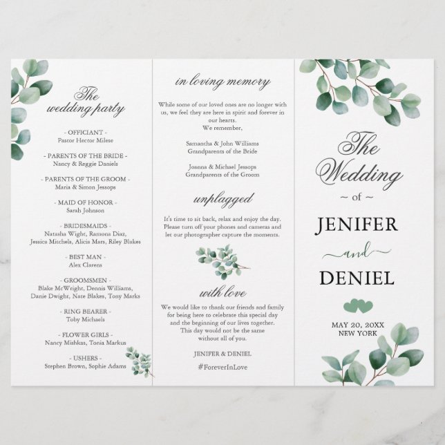 Eucalyptus Botanical Greenery  Wedding Programme (Voorkant)