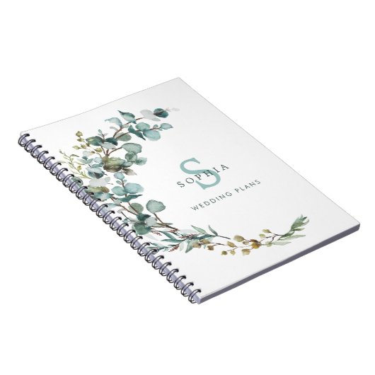 Eucalyptus Botanical Monogram Weddenschap Notitieb Notitieboek (Rechterzijde)