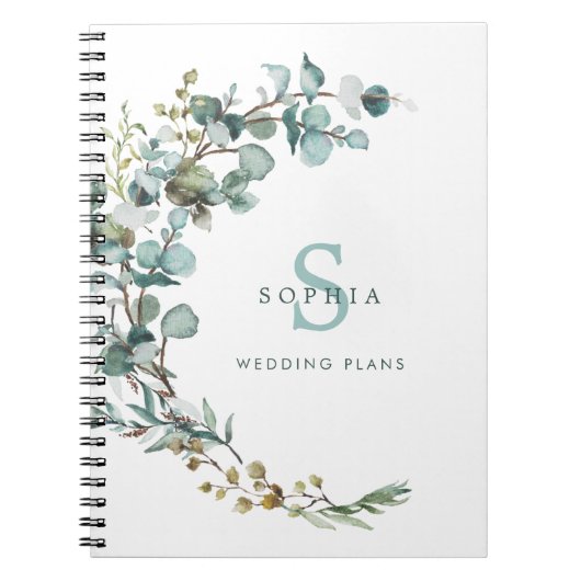 Eucalyptus Botanical Monogram Weddenschap Notitieb Notitieboek (Voorkant)