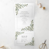 Eucalyptus Botanical Sage Green Meals Weddenschap Drieluik Uitnodiging (Binnen)