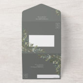 Eucalyptus Botanical Sage Green Script Weddenschap All In One Uitnodiging (Buitenkant)