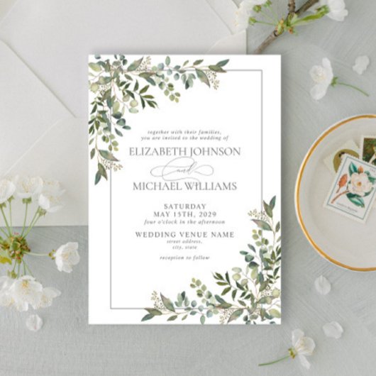 Eucalyptus Botanical Sage Green Script Weddenschap Kaart