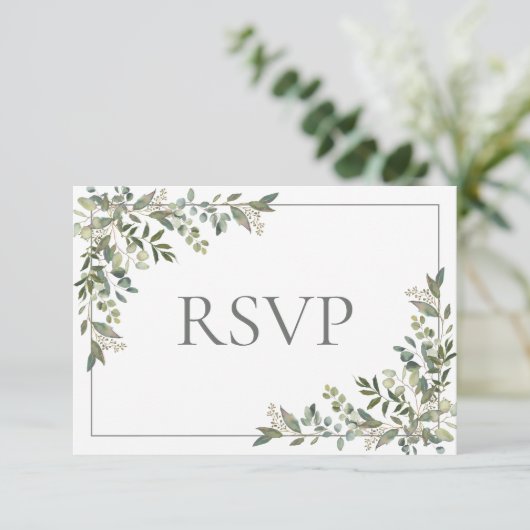 Eucalyptus Botanical Sage Green Script Weddenschap RSVP Kaartje (Staand voorkant)