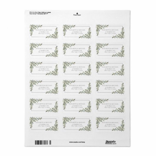 Eucalyptus Botanical Sage Green Weddenschap Addres Etiket (Full Sheet)