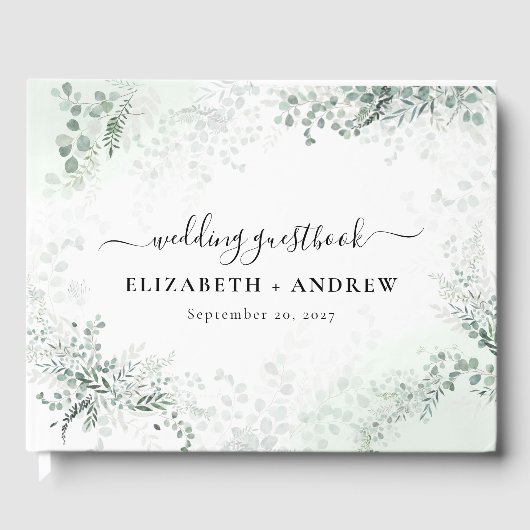 Eucalyptus Botanical Sage Green Wedding Gastenboek (Voorkant)