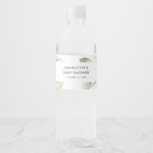 Eucalyptus Botanical Script Baby shower Waterfles Etiket