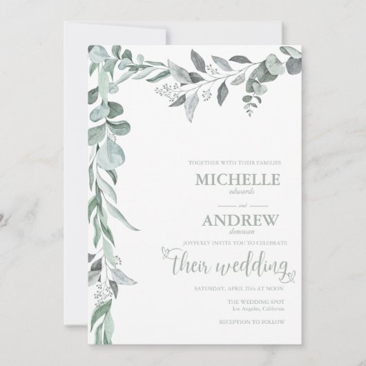 Eucalyptus Botanical Wedding Kaart (Voorkant)
