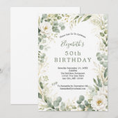 Eucalyptus Botanicals Witte Bloemen 50e Verjaardag Kaart (Voorkant / Achterkant)