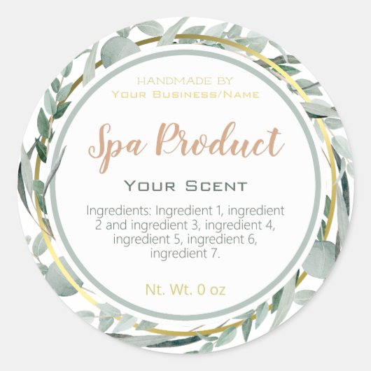 Eucalyptus Botanique Foliage Spa Étiquettes de pro (Devant)