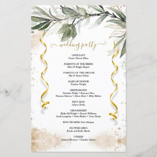 Eucalyptus Botanique Programme de mariage Photo Pe (Dos)