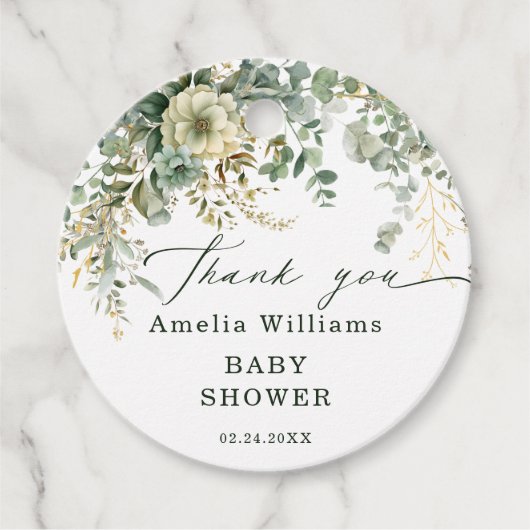 Eucalyptus Botanisch Goud Baby shower Dank u Bedankjes Labels (Voorkant)