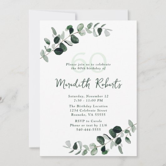 Eucalyptus Botanisch groen 60e verjaardag Kaart (Voorkant)