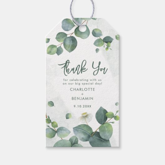 Eucalyptus Botanisch groen Trouwgunst Cadeaulabel (Voorkant)
