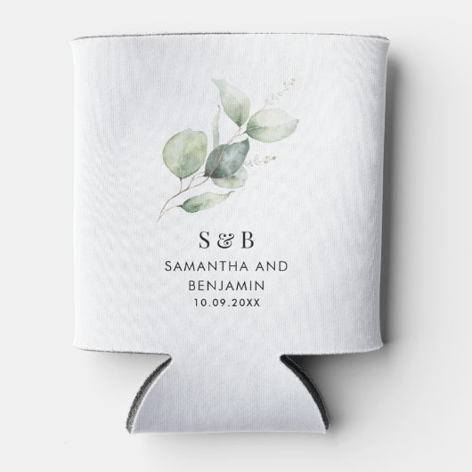 Eucalyptus Botanisch Monogram Bruiloft Blikjeskoeler (Voorkant)