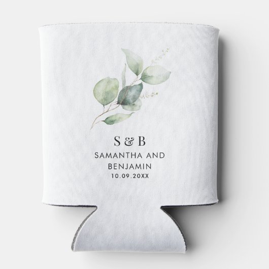 Eucalyptus Botanisch Monogram Bruiloft Blikjeskoeler (Achterkant)