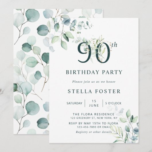Eucalyptus Botanisch Nummer 90ste Verjaardagsfeest Kaart (Voorkant / Achterkant)