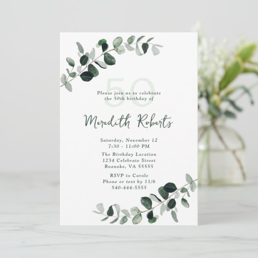 Eucalyptus Botanische Begroeiing 50e Verjaardag Kaart (Staand voorkant)