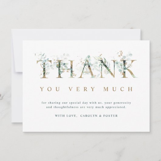 Eucalyptus botanische brief goud bedankkaart (Voorkant)