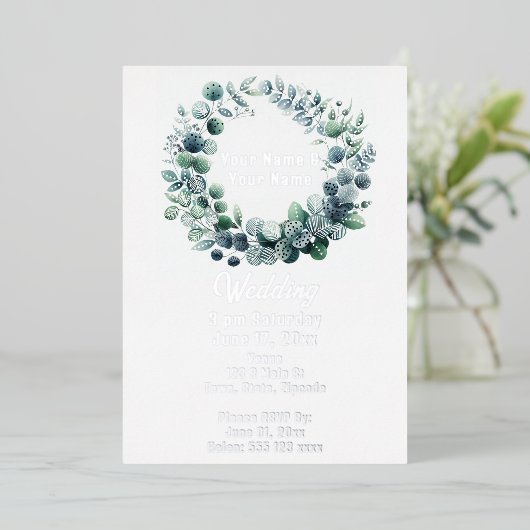 Eucalyptus Botanische Folie Uitnodiging (Staand Voorkant)