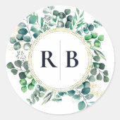 Eucalyptus Botanische Groene Bladeren Bruiloft Ronde Sticker (Voorkant)