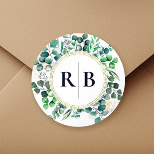 Eucalyptus Botanische Groene Bladeren Bruiloft Ronde Sticker