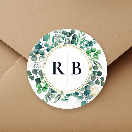 Eucalyptus Botanische Groene Bladeren Bruiloft Ronde Sticker