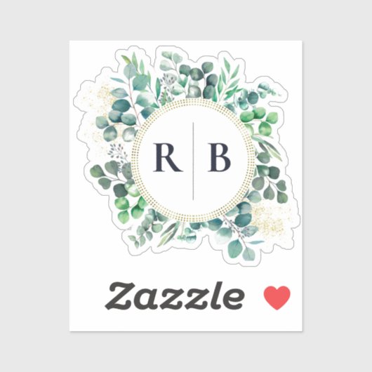 Eucalyptus Botanische Groene Koppel Monogram Sticker (Vel)