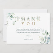 Eucalyptus Botanische Letter Baby Shower Bedankkaart (Voorkant)