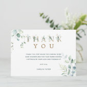 Eucalyptus Botanische Letter Baby Shower Bedankkaart (Staand voorkant)