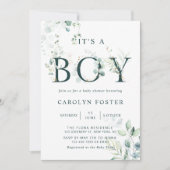 Eucalyptus Botanische Letter Boy Baby shower Kaart (Voorkant)