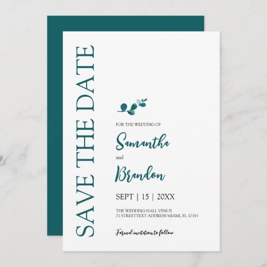Eucalyptus botanische minimalistische bruiloft save the date (Voorkant / Achterkant)