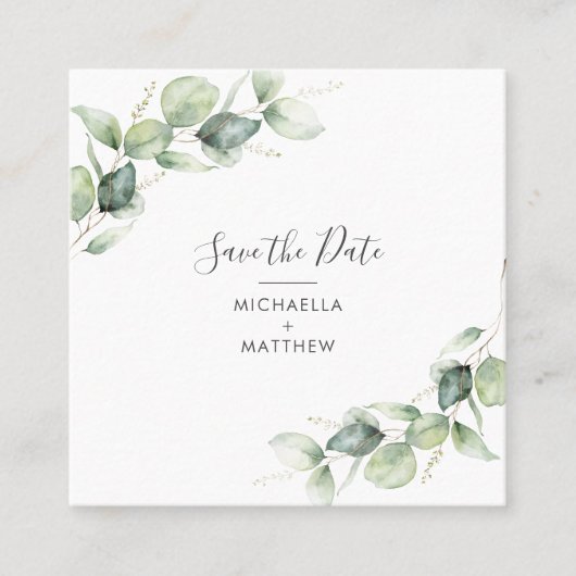 Eucalyptus Botanische QR-code Sla de datumkaart op Vierkante Visitekaartje (Voorkant)