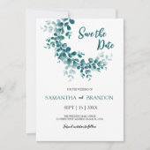 Eucalyptus botanische rustieke groen minimalistisc save the date (Voorkant)