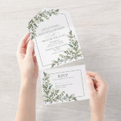 Eucalyptus Botanische Sage Green Script Weddenscha All In One Uitnodiging (Afscheurbaar)