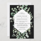 Eucalyptus Botanische Zwarte Chic bruiloft uitnodi Kaart (Voorkant)