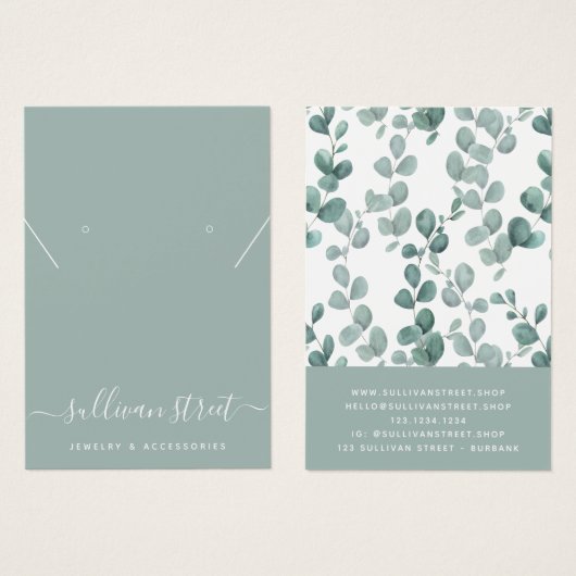 Eucalyptus Boucles d'oreilles Collier Display Card (Devant & derrière)