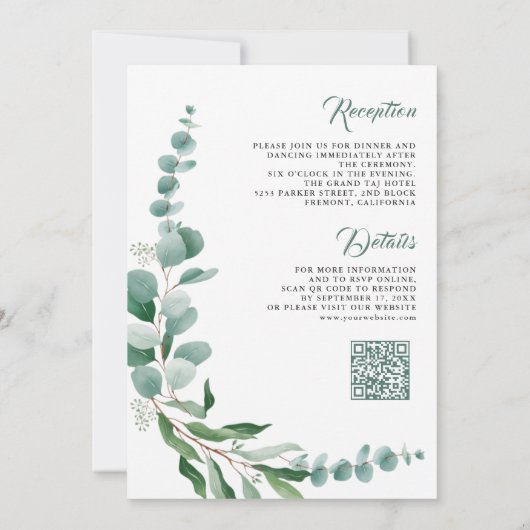 Eucalyptus Branch All in One QR Code Weddenschap Kaart (Achterkant)
